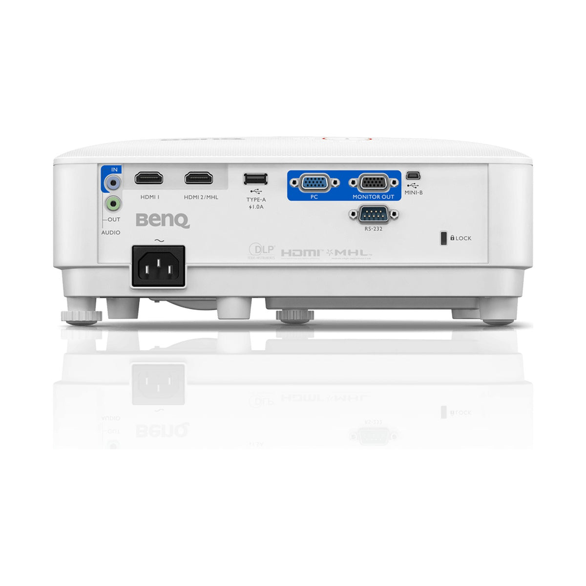 BenQ TH671ST rear panel showing HDMI, VGA, USB and audio ports
