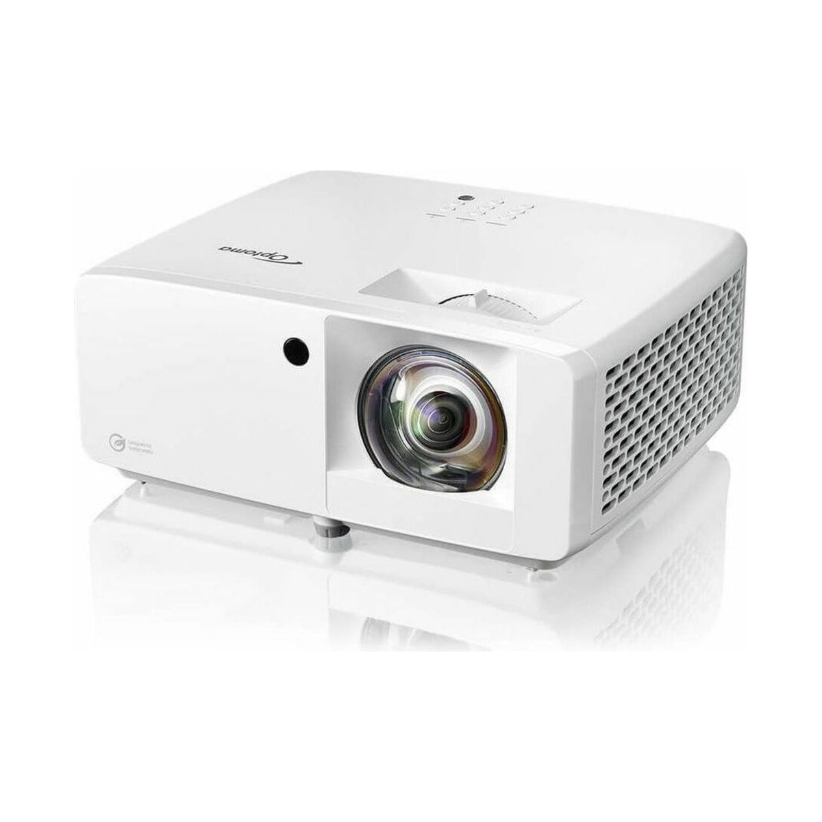 Optoma ZK431ST, front angle showing lens and vents