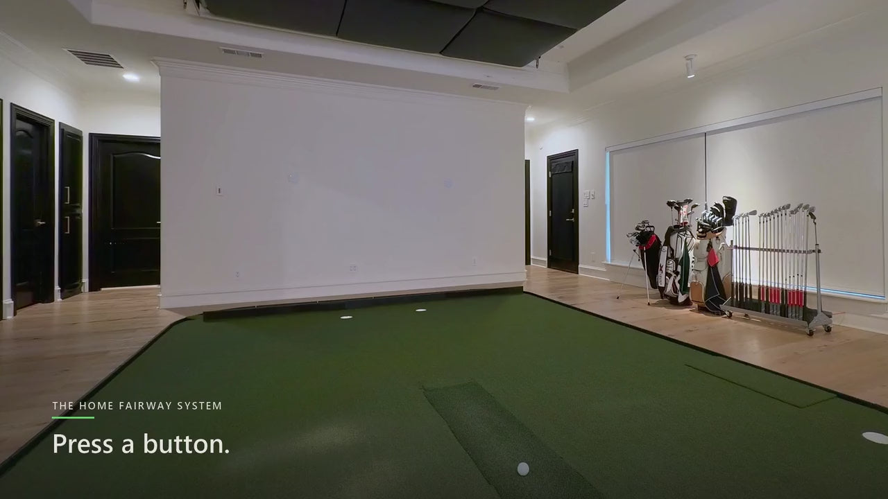 The Home Fairway demo film: screens lower for play, then retract into the ceiling