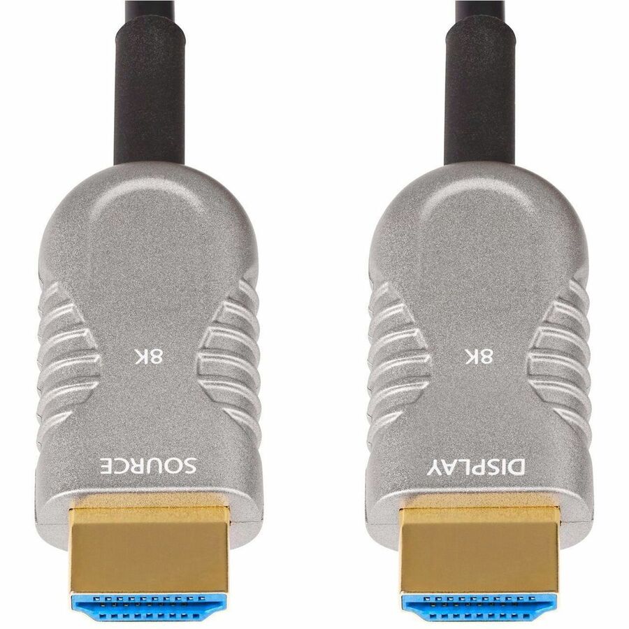 StarTech fiber optic HDMI cable connectors marked Source and Display